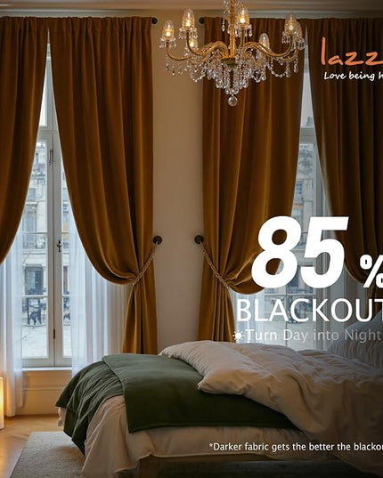Lazzzy Velvet Blackout Curtains Thermal Insulated Room Window Drapes Super Soft Luxury Curtains for Living Room Bedroom Rod Pocket 2 Panels, Gold Brown, 42" W x 84" L