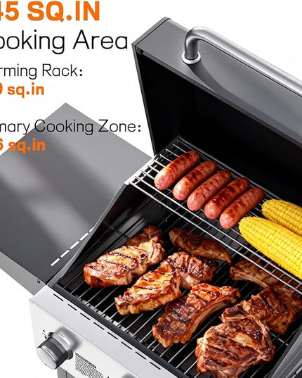 Veralune 3 Burner Propane Gas Grill, 36,000 BTU Stainless Steel Outdoor BBQ Grill with Built-In Thermometer, Lid, Foldable Side Shelves & Wheels for Patio, Garden & Backyard Cooking