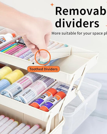 14in 3-Layer Multipurpose Craft Organizers and Storage with Adjustable Dividers, Portable Tackle Box, Folding Art & Craft Case for Medicine, Tool, Sewing Organizer (White, X-Large)