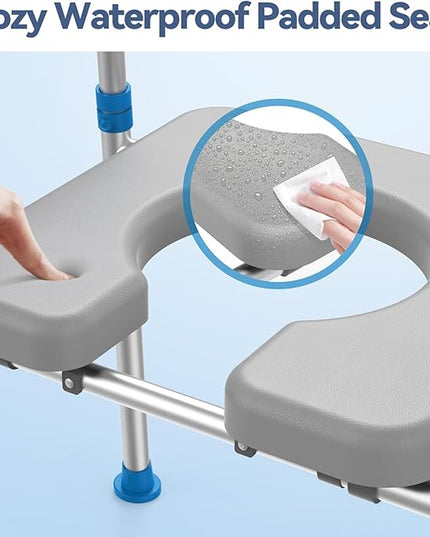 Raised Toilet Seat with Handles, Padded Toilet Seat Risers for Seniors, Adjustable Height & Width Toilet Riser, Handicap Elevated Toilet Seat 500lb, Fit Any Toilet