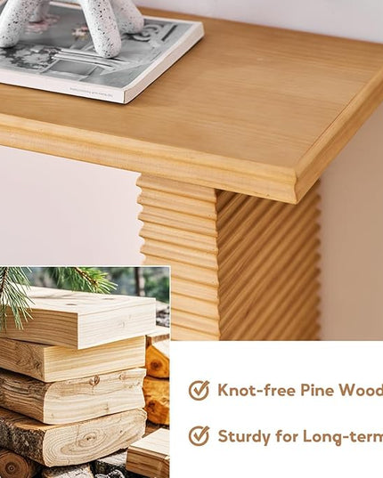 Wnutress Wood Console Table, 55.3" Long Sofa Table, Farmhouse Fluted Entryway Table for Living Room, Hallway, Entrance Foyer, Easy Assembly, Natural