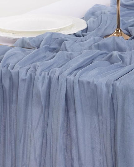 Socomi Dusty Blue Fall Thanksgiving Cheesecloth Table Runner Boho Rustic Gauze 120 inch 10FT Cheese Cloth Runner for Wedding Party Baby Shower Birthday Home Decor Holiday Decorations