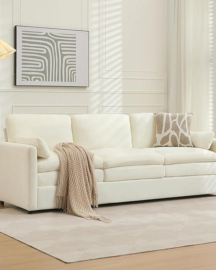 Tbfit 89" Cloud Modern Sofa, Comfy 3-Seater Couch w/Pillows, Pocketed Spring Seats, Plush Foam Cushions, Chenille Fabric Removable Cover, Soft Upholstered Living Room Furniture Home Apartment, Beige