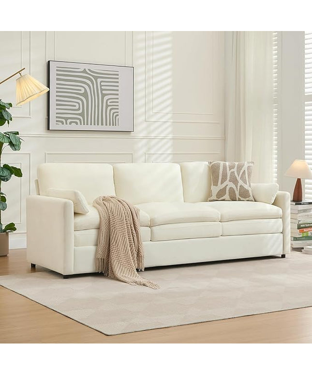 Tbfit 89" Cloud Modern Sofa, Comfy 3-Seater Couch w/Pillows, Pocketed Spring Seats, Plush Foam Cushions, Chenille Fabric Removable Cover, Soft Upholstered Living Room Furniture Home Apartment, Beige