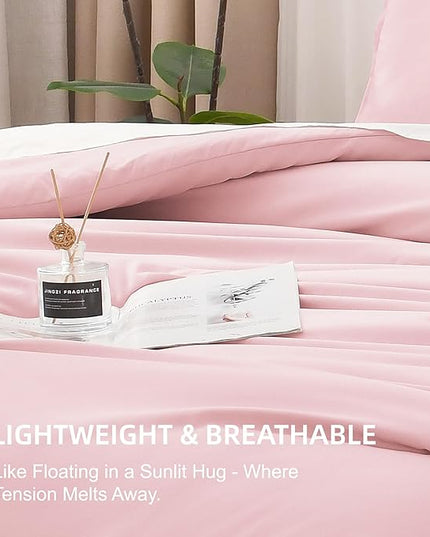 Litanika Comforters Pink Super King Plus Size, 3 Pieces Lightweight Solid Bedding Set & Collections, All Season Fluffy Bed Set (128x120In Comforter & 2 Pillowcases)