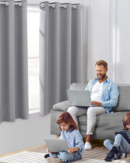 HOMEIDEAS Light Grey Blackout Curtains 52 X 45 Inch 2 Panels Room Darkening Bedroom Curtains, Thermal Grommet Light Bolcking Window Curtains for Living Room