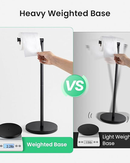 Cesun Toilet Paper Holder Stand Free Standing, Black Toilet Paper Storage with Heavy Weighted Base, Bathroom Stainless Steel Toilet Paper Roll Holder, Non-Slip, Matte Black
