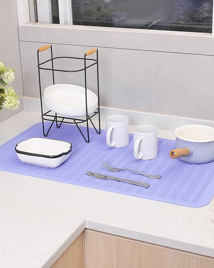 Silicone Dish Drying Mat for Multiple Usage,Easy clean,Eco-friendly,Heat-resistant Silicone Mat for Kitchen Counter or Sink,Refrigerator or Drawer Liner Light Purple 4XL 32 inches x 18 inches