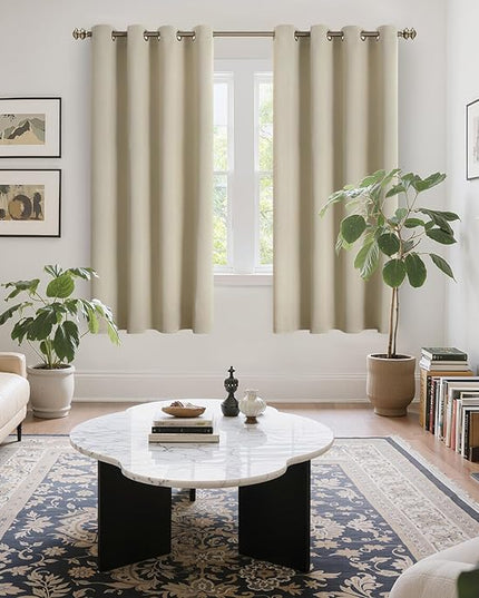 YoungsTex Beige Blackout Curtains for Bedroom 63 Inches Long - Room Darkening Drapes with Grommet for Living Room Office Country Thermal Insulated, 2 Panels, 52 x 63 Inch