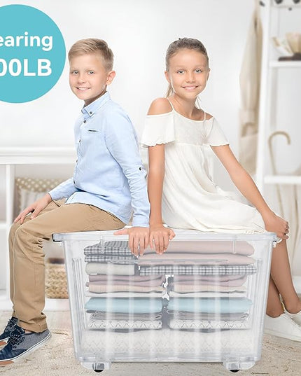 Nazhura 97Quart Plastic Storage Bin, Stackable and Nestable Storage Boxes with Clear Lids and Secure Latching Buckles, Large Storage Container (Clear, 97Quart-6Pack)