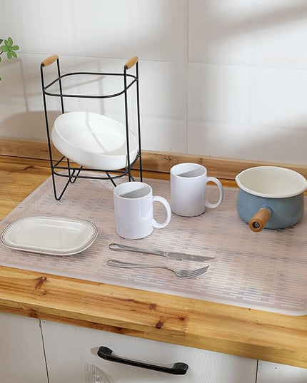 Silicone Dish Drying Mat for Multiple Usage,Easy clean,Eco-friendly,Heat-resistant Silicone Mat for Kitchen Counter or Sink,Refrigerator or Drawer Liner Translucent 3XL 28 inches x 18 inches
