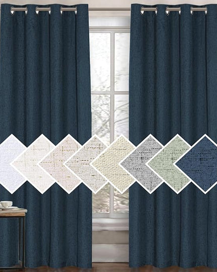 H.VERSAILTEX 100% Blackout Curtain for Bedroom 96 Inches Long Grommet Linen Face Full Light Blocking Curtain Drape for Living Room Thermal Insulated Linen Look Curtain 1 Panel, 52" W x 96" L, Navy