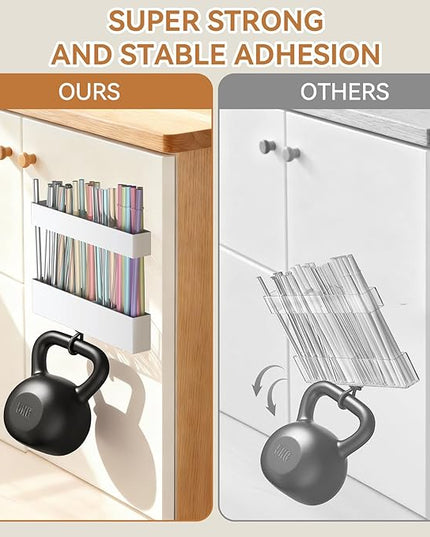 9.5 Inch Cabinet Door Acrylic Straw Holder with Double-Sided Tape, Kitchen Countertop Cabinet Storage Box in (White)