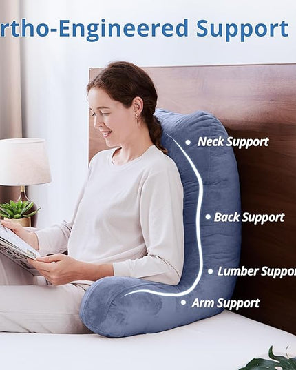 Sasttie 25-inch Reading Pillows for Sitting in Bed Adult, Jumbo Velvet Back Pillow Bed Sitting Up, XL High Back-Rest Support Cushion for Sit Up on Couch & Floor, Oeko-Tex Certified, Greyish Purple