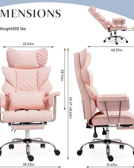 DYHOME 500 lbs Reclining Massage Office Chair with Foot Rest, Executive Home Office Chairs for Heavy People, High Back Computer Desk Chair, Pocket Spring Cushion, Big and Tall Ergonomic Chair,Pink