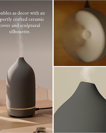 Vitruvi Stone Ceramic Ultrasonic Essential Oil Diffuser for Aromatherapy | Home Decor, 90ml Capacity