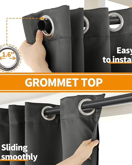 YoungsTex Dark Grey 100% Insulated Blackout Curtains 63 Inches Long for Bedroom Room Darkening Thermal Black Out Window Drapes with Grommet, 2 Panels, 42 x 63 Inch