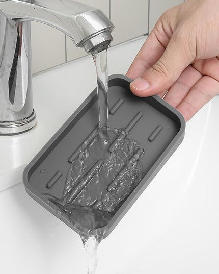 Silicone Kitchen Sink Organizer Tray for Multiple Usage,Easy Clean Sponges Holder for Kitchen Bathroom Counter or Sink,Dish Soap Dispenser,Scrubber,Bottle,Cup Grey 4.9”x 3.2”