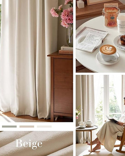 Lazzzy Velvet Blackout Curtains Thermal Insulated Room Window Drapes Super Soft Luxury Curtains for Living Room Bedroom Rod Pocket 2 Panels, Beige, 52" W x 96" L