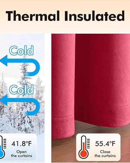 MIULEE Velvet Curtains Berry Elegant Grommet Thermal Insulated Soundproof Room Darkening Curtains/Drapes for Classical Living Room Bedroom Decor 52 x 84 Inch Set of 2
