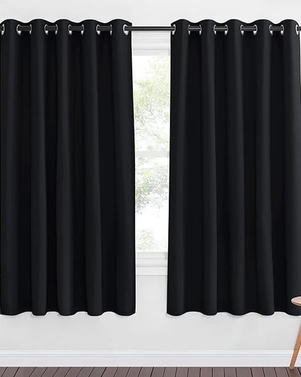 NICETOWN Black Curtain Drape for Bedroom - Light Reducing Thermal Insulated Solid Grommet Blackout Window Curtain for Home Office/Farmhouse (1 Piece, W66 x L66, Black)