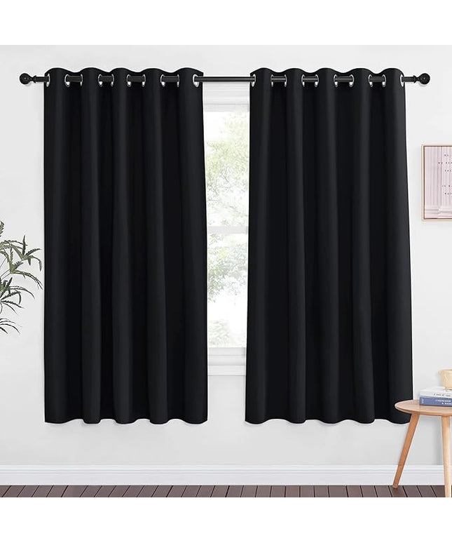 NICETOWN Black Curtain Drape for Bedroom - Light Reducing Thermal Insulated Solid Grommet Blackout Window Curtain for Home Office/Farmhouse (1 Piece, W66 x L66, Black)
