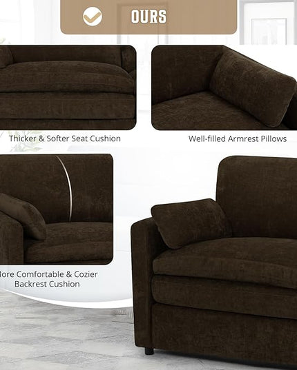 69" Chenille Modern Couch with Cozy & Soft Backrests, 2 Seats Sofa with 2 Extra Pillows, Comfy Upholstered Sofa with Thicker Cushions for Living Room, Office, Brown