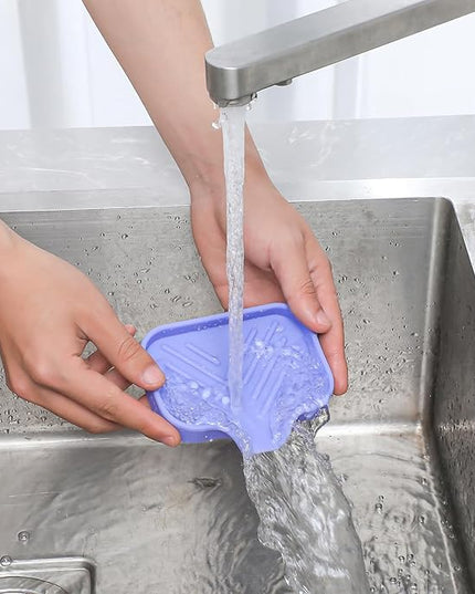 Silicone Bathroom Soap Dishes with Drain Spout-Bathroom and Kitchen Sink Organizer,Sponge Holder,Dish Soap Tray,Perfect for Dispenser,Scrubber,Bottle on Sink or Counter-Light Purple 4.9"×3.2"