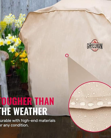 Grillman Grill Cover, BBQ Outdoor Grill Covers, Charcoal, Gas Grills, Waterproof, Rip-Proof, Weather-Resistant, Anti-UV, Barbecue Cover for Weber, Genesis, Charbroil, Nexgrill, etc (Tan, 58 Inch)
