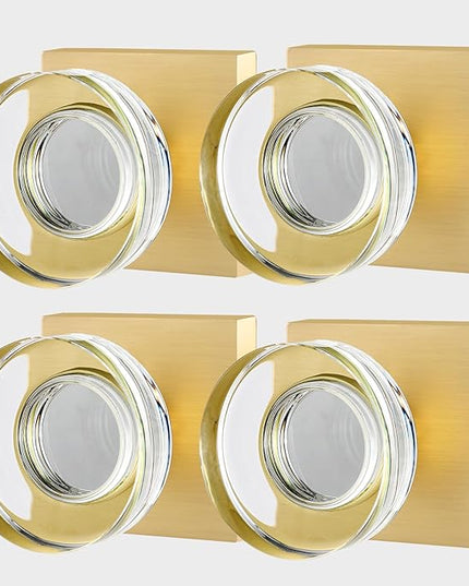 4 Pack Crystal Glass Dummy Door Knobs Interior, Brushed Gold Dummy Door Handles Interior for Closet and Bifold Doors, Satin Brass