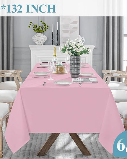 VidaFete Tablecloth 6 Pack 90 * 132inch Rectangle Table Cloth Polyester, Stain Wrinkle Resistant Polyester Dining Table Cover for Kitchen Dinning Party Wedding Rectangular Buffet Decoration(Pink)