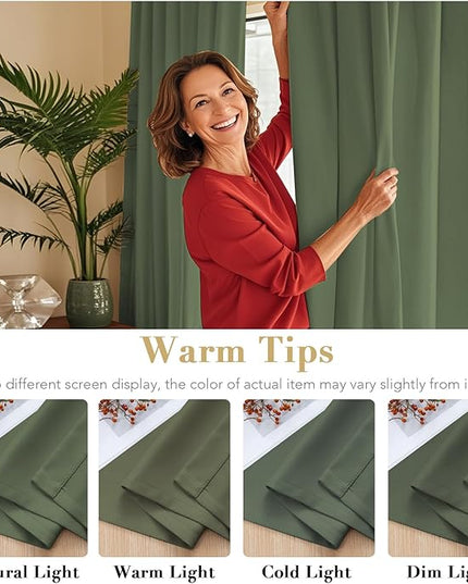 H.VERSAILTEX Blackout Curtains Thermal Insulated Window Treatment Panels Room Darkening Blackout Drapes for Living Room Back Tab/Rod Pocket Bedroom Draperies (2 Panels, Bronze Green, 52 x 63 Inch)