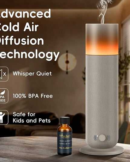 Waterless Diffuser with Fabric-Wrapped Design, OliveTech Cold Air Scent Diffusers for Home & Office, Hotel Collection Diffuser, Adjustable Intensity, Ambient Light, 1 x 30ml Essential Oil Included