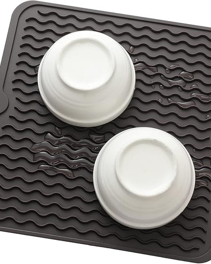 Silicone Dish Drying Mat for Multiple Usage,Easy clean,Eco-friendly,Heat-resistant Silicone Mat for Kitchen Counter or Sink,Refrigerator or Drawer liner Coffee M 12 inches x 12 inches