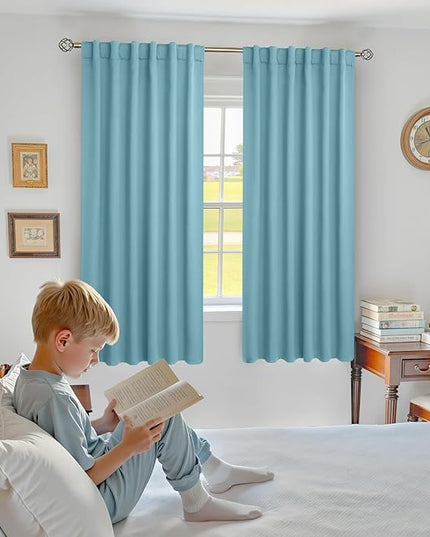 BGment Rod Pocket and Back Tab Blackout Curtains for Bedroom - Thermal Insulated Room Darkening Curtains for Living Room, Set of 2 Panels (52 x 63 Inch, Aqua)