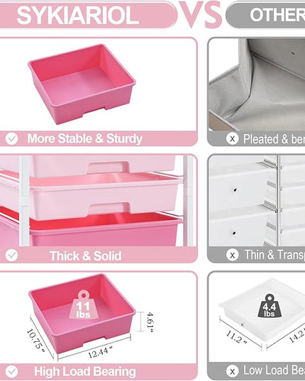 Utility Cart with 5 Drawers,Storage Drawer Cart with Wooden Tabletop and Lockable Wheels,Craft Storage Trolley Cart,5-Tier Rolling Utility Cart on Wheels,Rose Pink