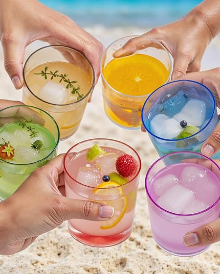 Liacere Color Plastic Drinking Glasses (Set of 12) 14 oz Color Reusable Plastic Glasses Colors，Kitchen Water Glasses Cup, Bar Tumbler Glassware Set for Beer, Juice, Cocktail, Whiskey, Milk