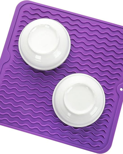 Silicone Dish Drying Mat for Multiple Usage,Easy clean,Eco-friendly,Heat-resistant Silicone Mat for Kitchen Counter or Sink,Refrigerator or Drawer liner Purple M 12 inches x 12 inches