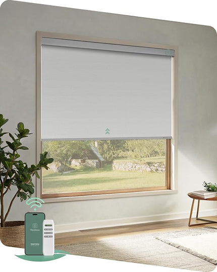 Yoolax Motorized Blinds with Remote, Blackout Remote Shades for Windows, Automatic Roller Shades Cordless Electric Blinds for Bedroom Living Room Office, Custom Size (Fabric White)