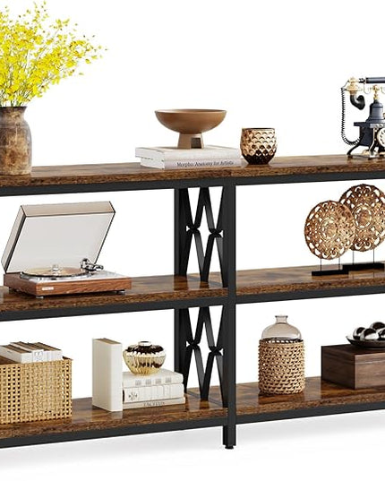 LITTLE TREE Console Table with Storage Shelves, 70.9" Industrial 3-Tier Sofa Table for Living Room, Long Foyer Table Entryway Table for Hallway, Front Door, Entrance, Rustic Brown & Black