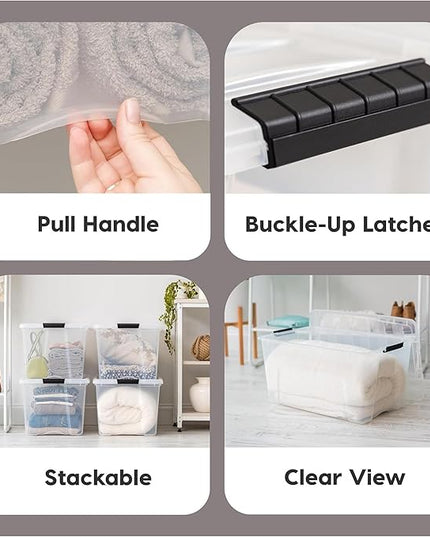 IRIS USA 2-Pack Storage Bins with Lids, 72 Quart, Made in USA Stackable See-Through Organizing Solution Latches Durable Nestable Containers Secure Pull Handle, BPA-Free Plastic