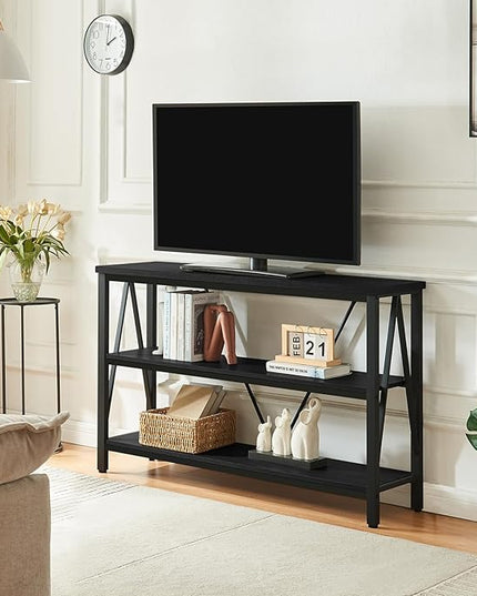 HOMISSUE Entryway Console Table, Rustic Console Tables with Wide Storage, Industrial Foyer for Entry with 3-Tier Open Shelves, Entryway Table for Living Room, Hallway, Black, 47 Inch