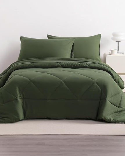 NTBAY Twin Comforter Set with Sheets, 5 Pieces Soft and Breathable Twin Bedding Set, Twin Bed in a Bag, Down Alternative Comforter Set Solid Color All Season, Kids Bedding Set, Olive Green