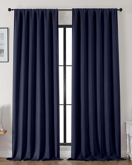 Gwine Navy Blue Blackout Curtains for Bedroom 96 Inch Length, Room Darkening Energy Saving Black Out Curtains for Living Room, Window Treatment Drapes with Rod Pocket, Each 50" Wx96 L, 2PC