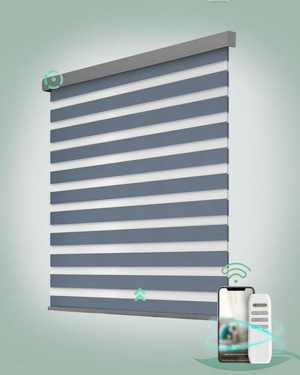 Yoolax Motorized Zebra Blinds, Remote Zebra Shades for Indoor Windows, Motorized Shades with Remote Light Control Horizontal Window Blinds Custom Size(95% Shading Grey)