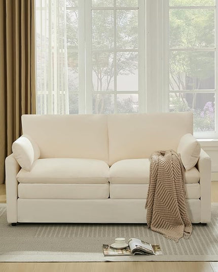 Tbfit Modern Loveseat Couch, 68" Cloud Sofa Spring Seat Cushion, Comfy 2-Seater Love Seat with Pillows, Chenille Removable Cover, Soft Upholstered Living Room Furniture Home Apartment, Beige
