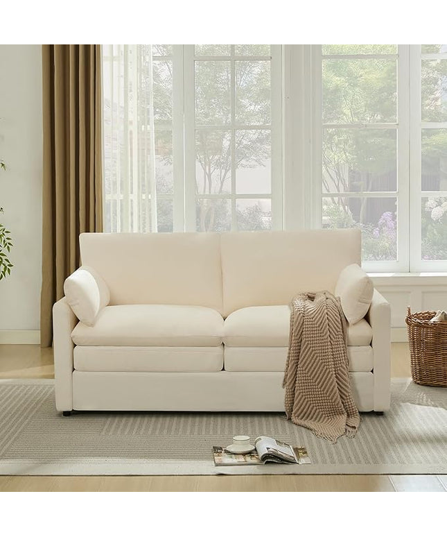 Tbfit Modern Loveseat Couch, 68" Cloud Sofa Spring Seat Cushion, Comfy 2-Seater Love Seat with Pillows, Chenille Removable Cover, Soft Upholstered Living Room Furniture Home Apartment, Beige