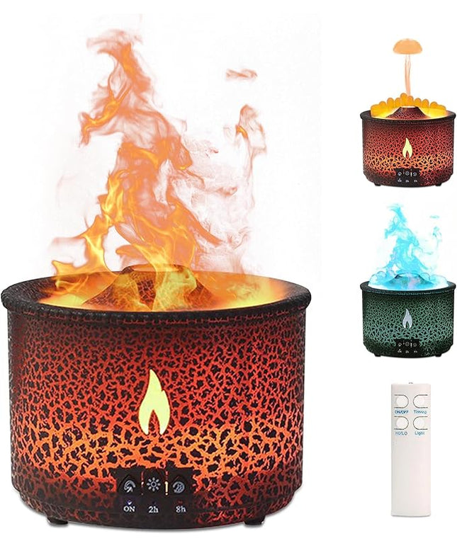 Volcano Humidifier Quiet Flame Diffuser: 300ml Spray Humidifier with 2 Modes Fire Mist Waterless Auto Shut Off Aromatherapy Diffuser with Remote Control for Bedroom Home, Office(Red & Blue)