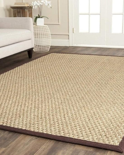 SAFAVIEH Area Rug 10x14 - Natural Fiber Collection - Large - Natural & Dark Brown, Basketweave Pattern with Border (NF114K)
