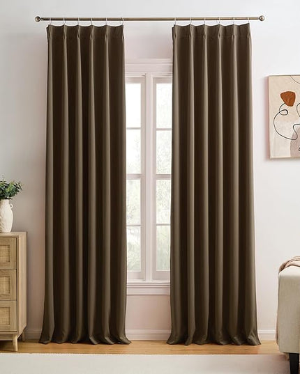 Brown Blackout Curtains 144 Inches Long 12 feet Tall, Extra Long Pinch Pleats Living Room Curtains Thermal Pleated Curtains Panels Drapery for Home, Hotel, Office, 40" W x 144" L, Set of 2